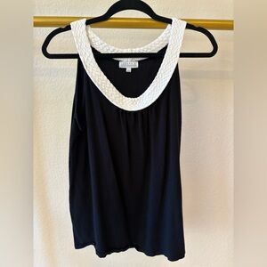Joseph A Women’s black white knit sleeveless blouse with woven neck line large